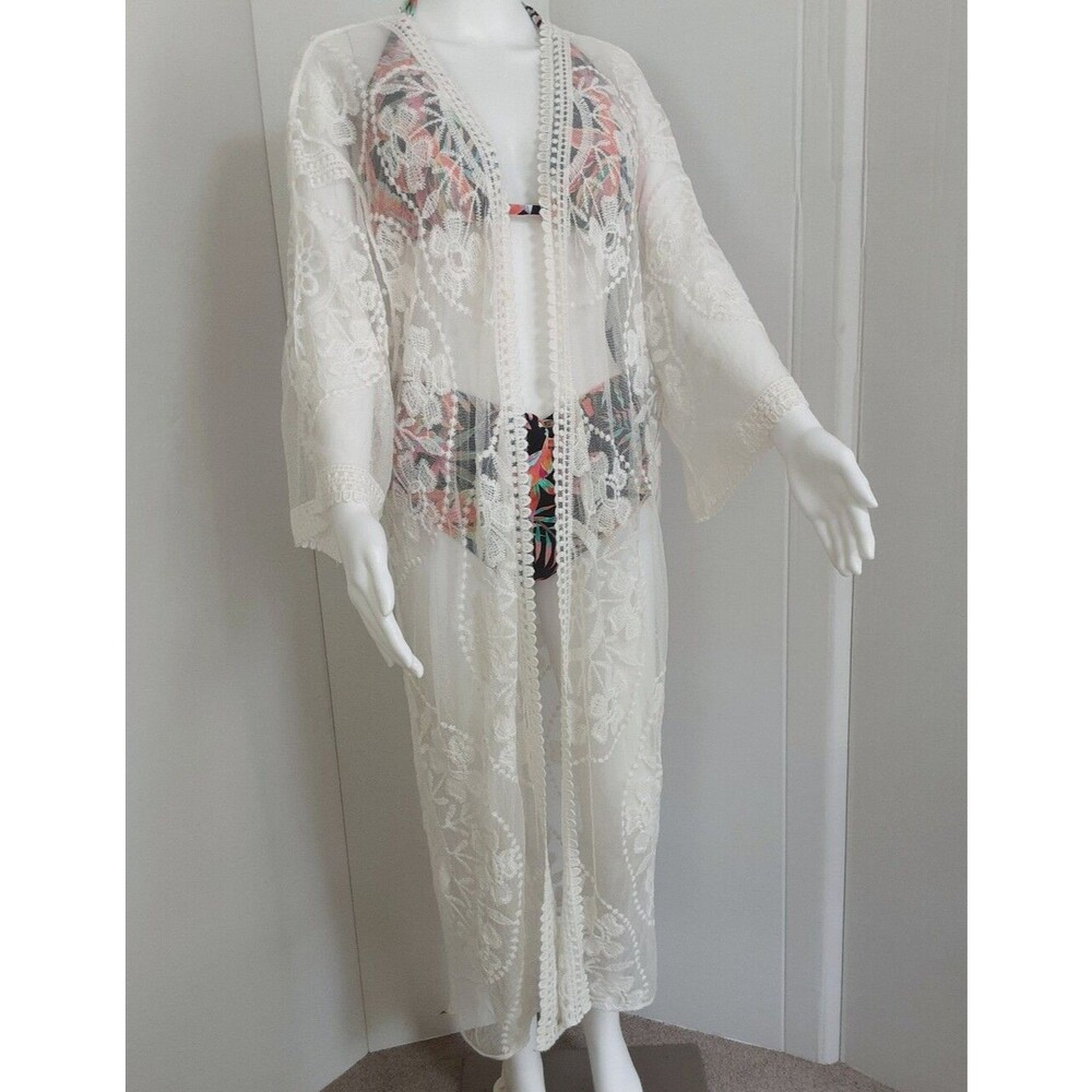INDIGO POPPY Sheer Lace Kimono Duster Robe Cover-Up Sz 0X/1X